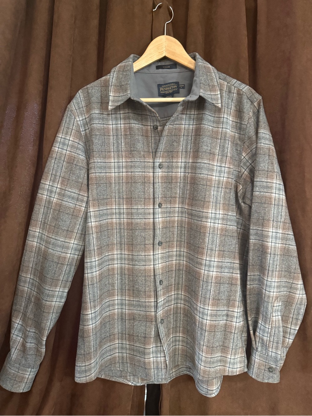 Pendleton Gray and Brown Plaid Casual Button-Down Shirt
